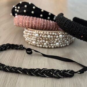 5 headbands- Elegant Beaded Headband Set - Black, Pink, Gold
